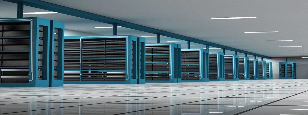Rows of servers in a data centre