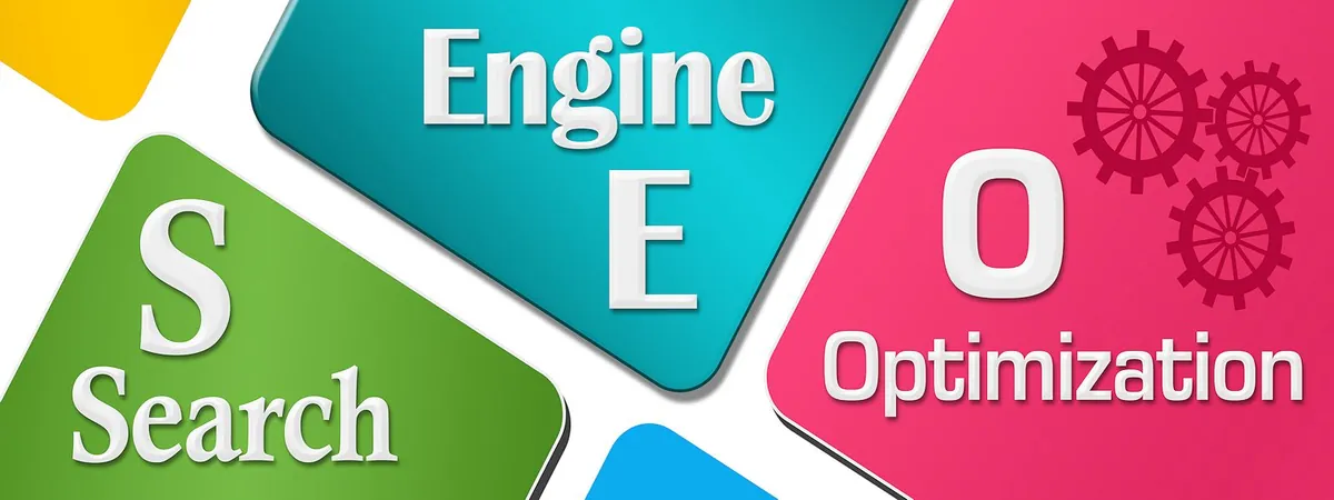 Search engine optimization banner with colourful letters